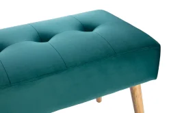 Store Miliboo Banco capitoné de terciopelo azul petróleo y de madera clara 95 cm GUESTA