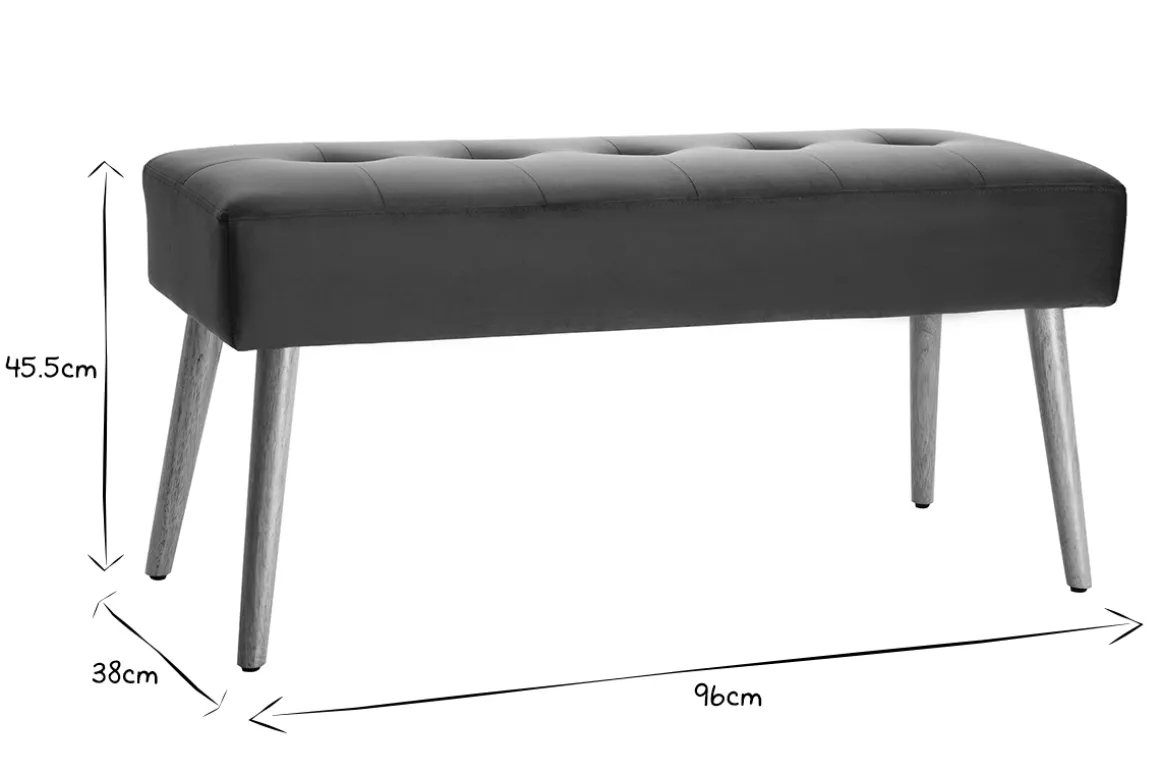 Store Miliboo Banco capitoné de terciopelo azul petróleo y de madera clara 95 cm GUESTA