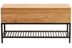 Shop Miliboo Banco de entrada de estilo industrial con espacio de almacenaje de acacia maciza y metal negro SORG