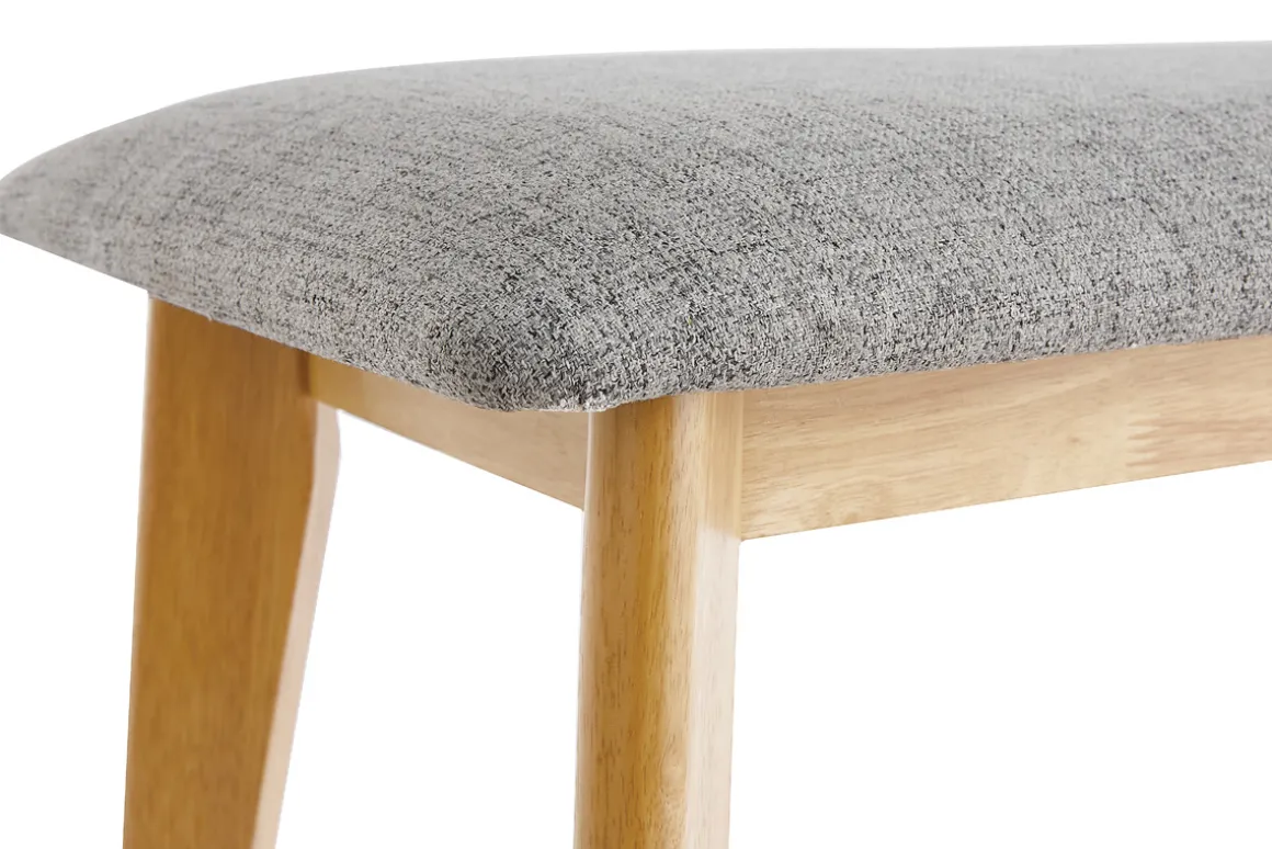 New Miliboo Banco de madera con tejido gris claro ELION