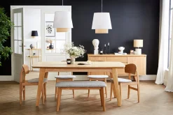 New Miliboo Banco de madera con tejido gris claro ELION