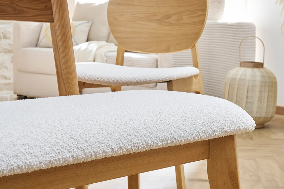 Clearance Miliboo Banco nórdico de borreguillo blanco y madera clara 92 cm ELION