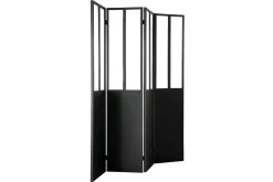 Flash Sale Miliboo Biombo 4 paneles en metal negro y cristal RACK