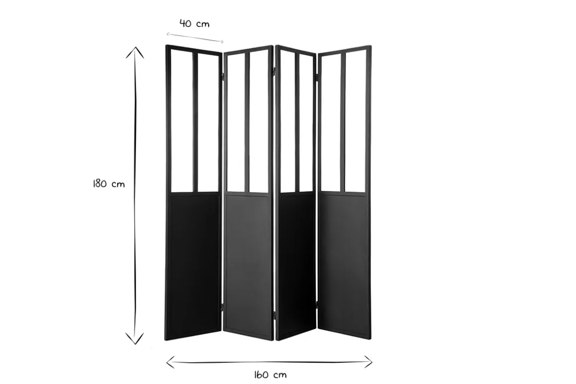 Flash Sale Miliboo Biombo 4 paneles en metal negro y cristal RACK