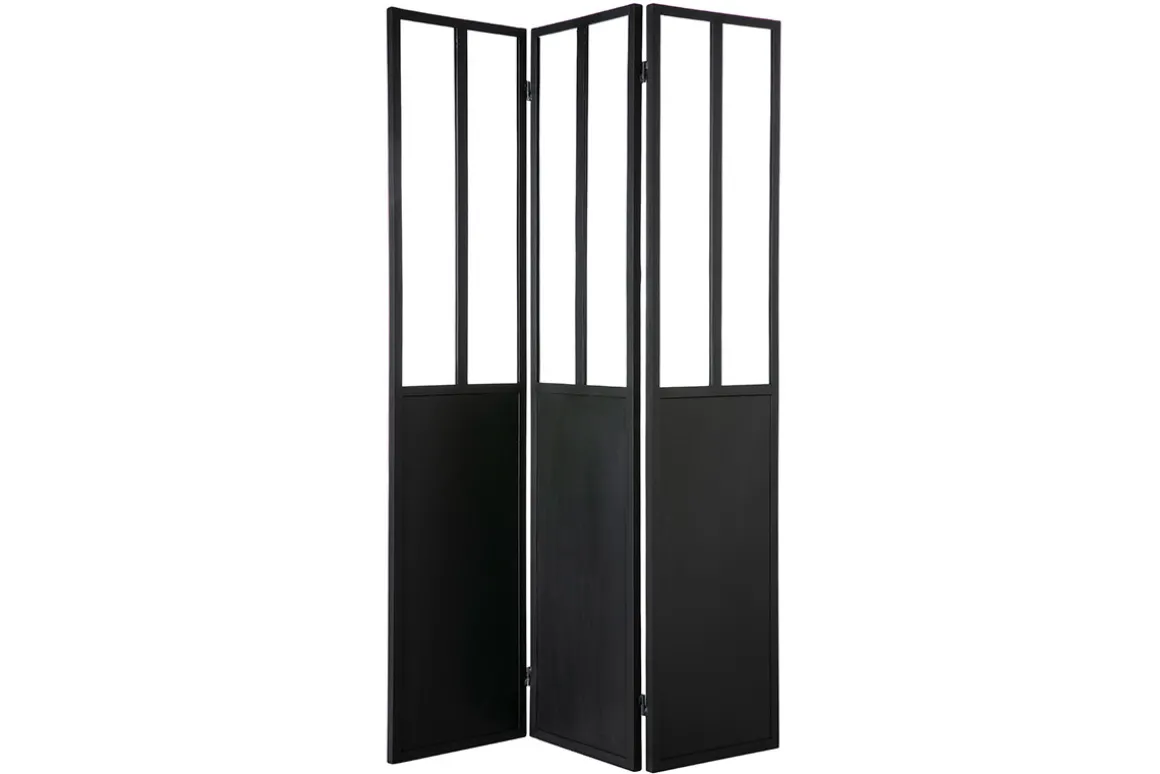 Best Miliboo Biombo en metal negro y cristal 3 paneles RACK