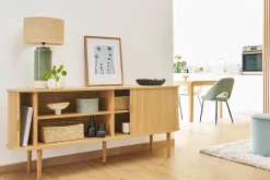 Flash Sale Miliboo Buffet vintage madera clara de roble con almacenamiento 2 puertas correderas L180 cm EPIC