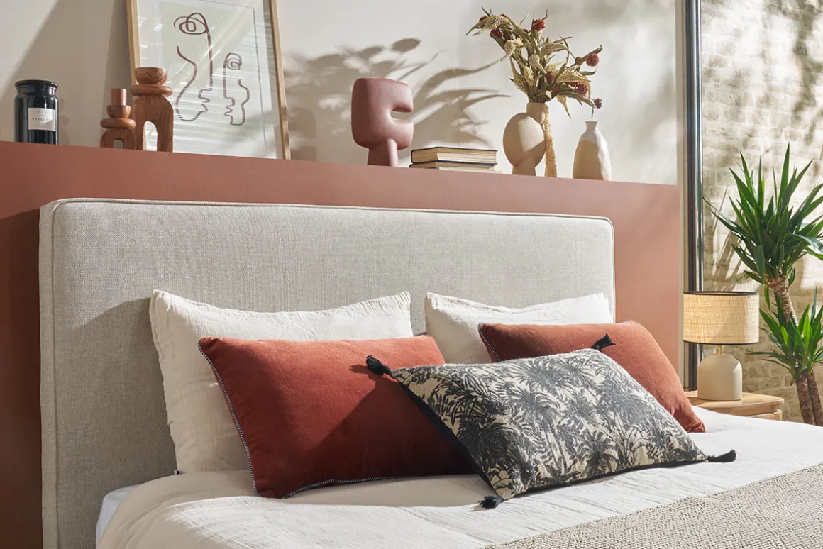 Clearance Miliboo Cabecero de cama para colgar de tela efecto aterciopelado gris 180 cm LILY