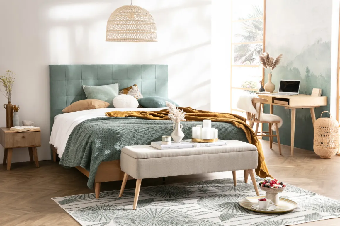 Discount Miliboo Cabecero en terciopelo verde agua 160 cm HALCIONA