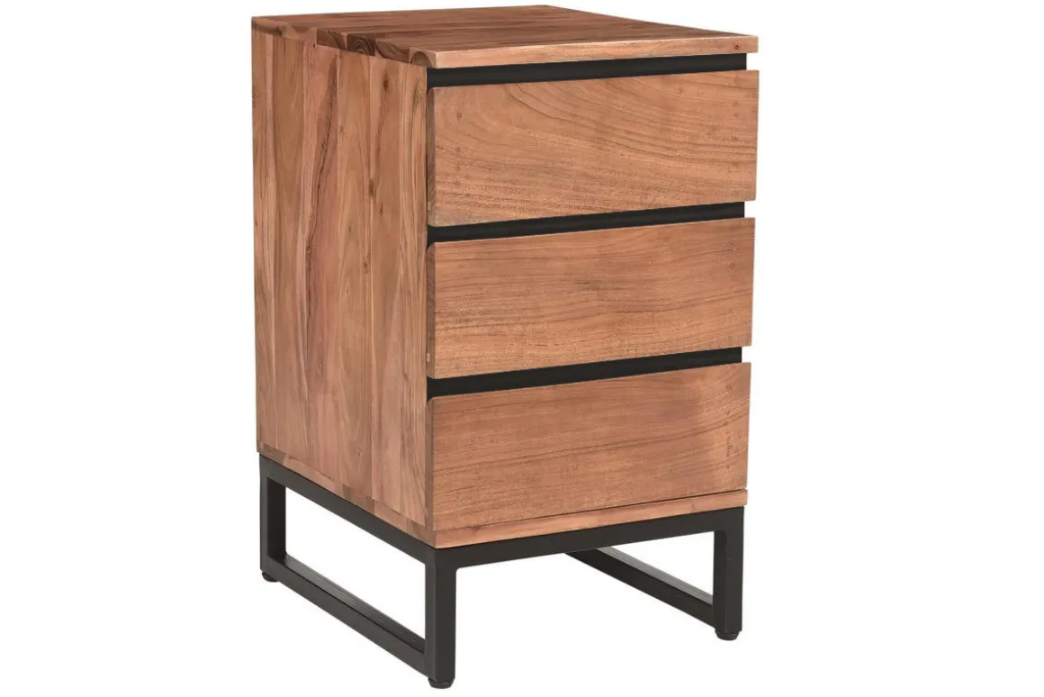 Best Miliboo Cajonera de escritorio con 3 cajones de acacia maciza y metal HOORN