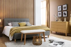 Online Miliboo Cama 2 plazas 160 x 200 cm con cabecero de cama de tela gris claro LEONCE