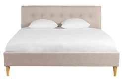 Store Miliboo Cama 2 plazas 160 x 200 cm con cabecero de cama de tela beige LEONCE