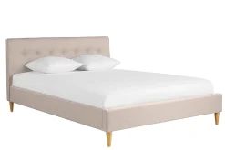 Store Miliboo Cama 2 plazas 160 x 200 cm con cabecero de cama de tela beige LEONCE