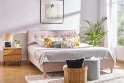 Store Miliboo Cama 2 plazas 160 x 200 cm con cabecero de cama de tela beige LEONCE