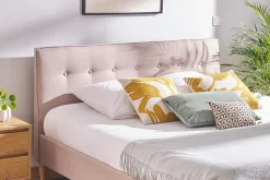 Store Miliboo Cama 2 plazas 160 x 200 cm con cabecero de cama de tela beige LEONCE