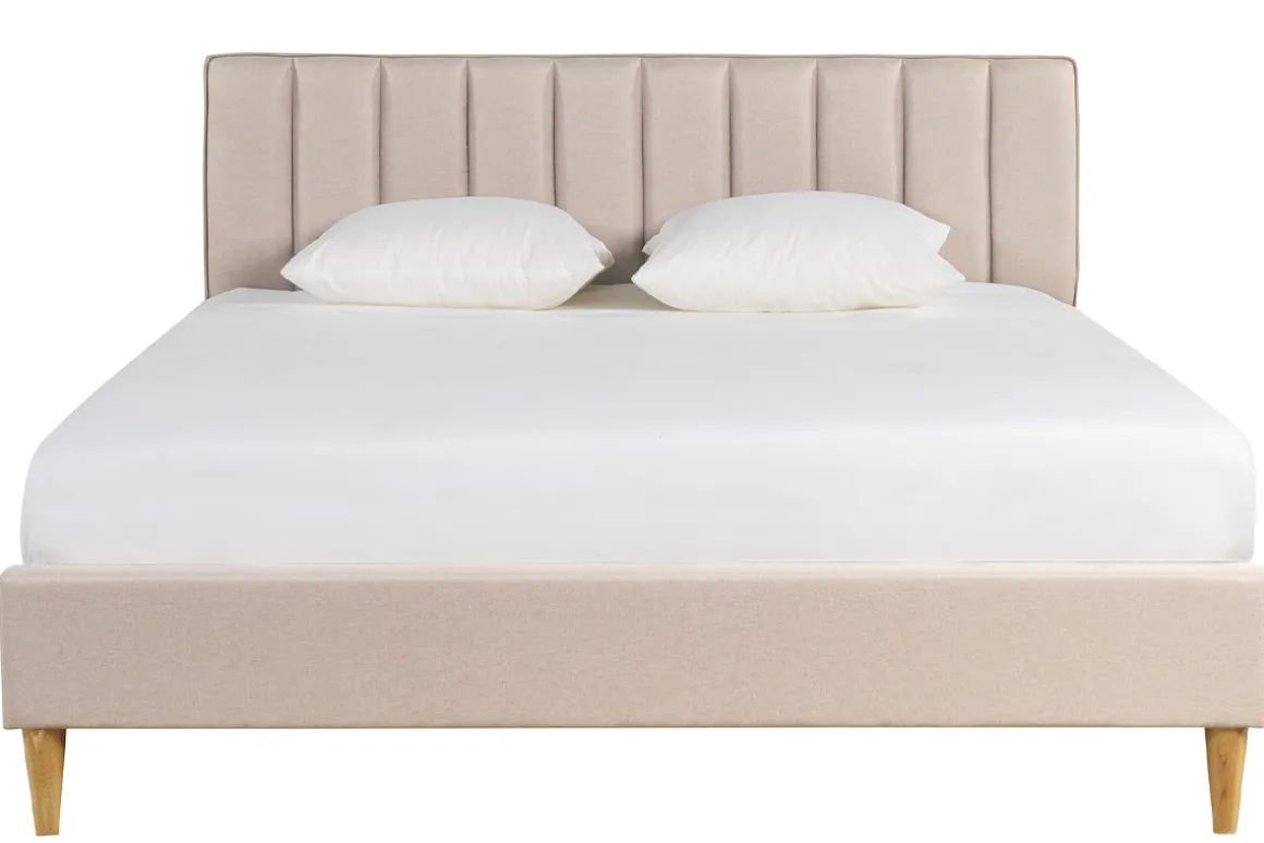 Cheap Miliboo Cama 2 plazas 160 x 200 cm de tela beige DIANE