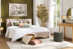 Cheap Miliboo Cama 2 plazas 160 x 200 cm de tela beige DIANE