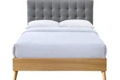 Sale Miliboo Cama adulto escandinavo madera y tejido gris 140 x 200cm LYNN