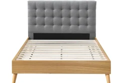 Sale Miliboo Cama adulto escandinavo madera y tejido gris 140 x 200cm LYNN