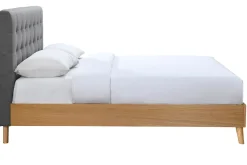 Sale Miliboo Cama adulto escandinavo madera y tejido gris 140 x 200cm LYNN