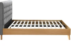 Sale Miliboo Cama adulto escandinavo madera y tejido gris 140 x 200cm LYNN
