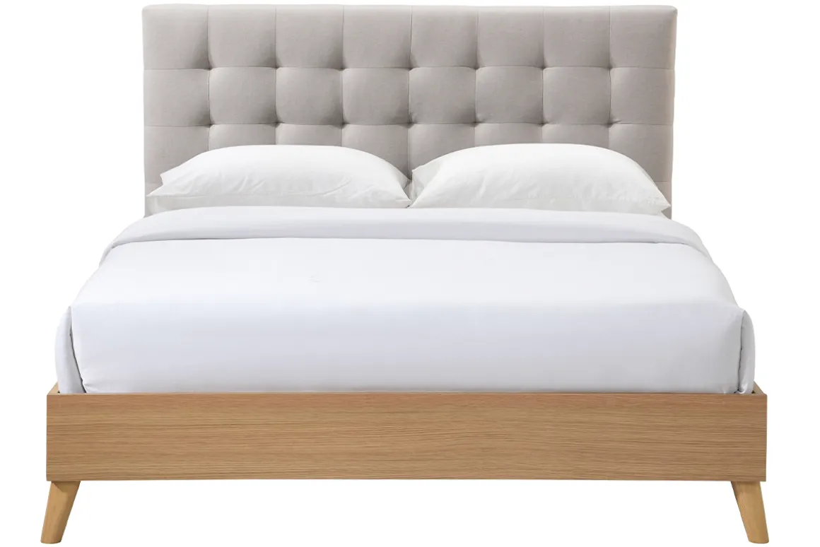 Best Sale Miliboo Cama adulto estilo nórdico madera y tejido beige 160 x 200cm LYNN