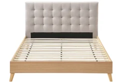 Best Sale Miliboo Cama adulto estilo nórdico madera y tejido beige 160 x 200cm LYNN