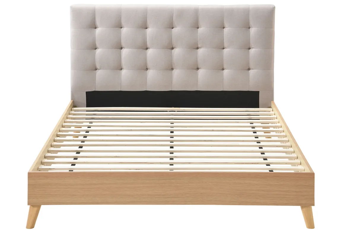 Best Sale Miliboo Cama adulto estilo nórdico madera y tejido beige 160 x 200cm LYNN