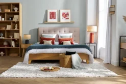 Best Sale Miliboo Cama adulto estilo nórdico madera y tejido beige 160 x 200cm LYNN