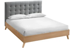 Cheap Miliboo Cama adulto estilo nórdico madera y tejido gris 160 x 200cm LYNN