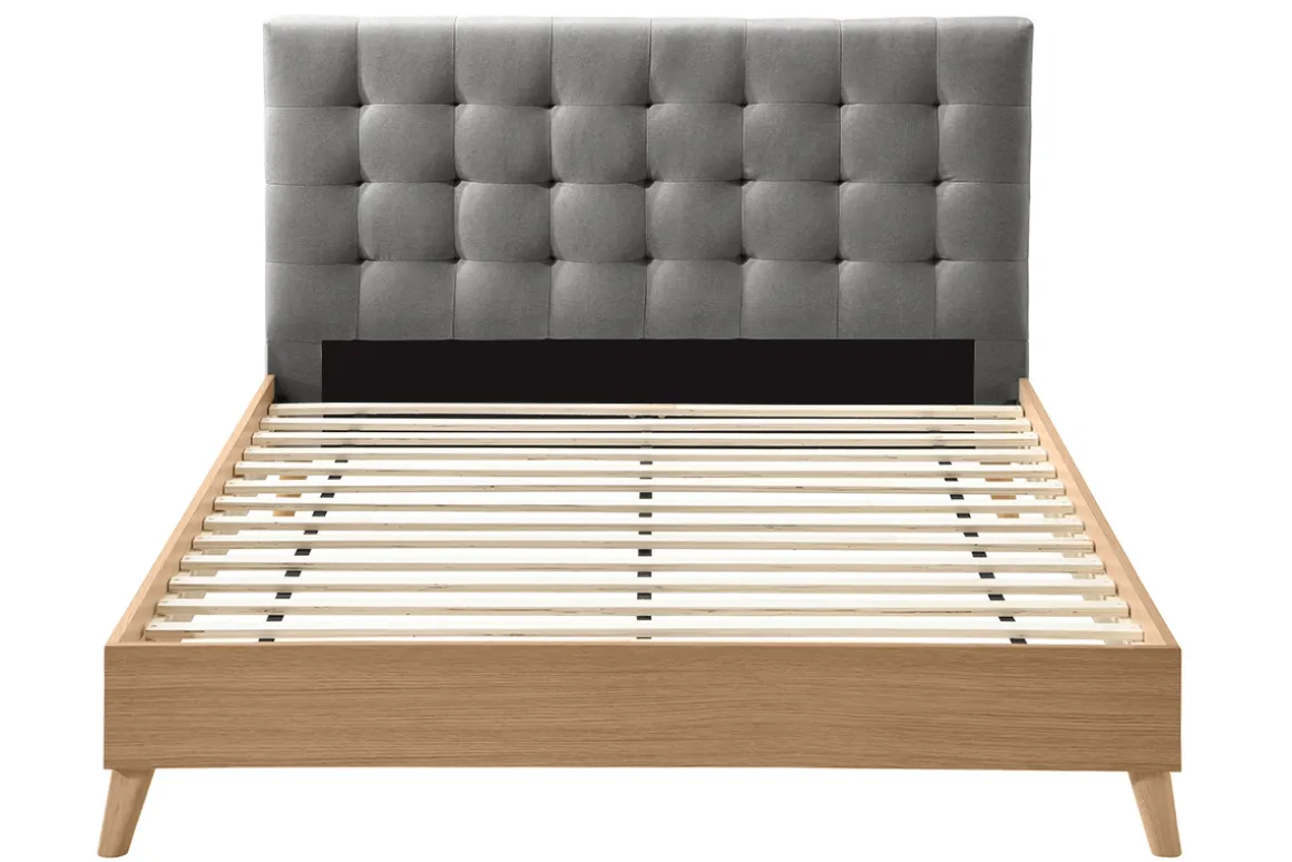 Cheap Miliboo Cama adulto estilo nórdico madera y tejido gris 160 x 200cm LYNN