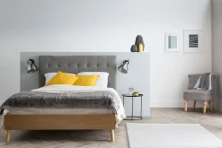 Cheap Miliboo Cama adulto estilo nórdico madera y tejido gris 160 x 200cm LYNN