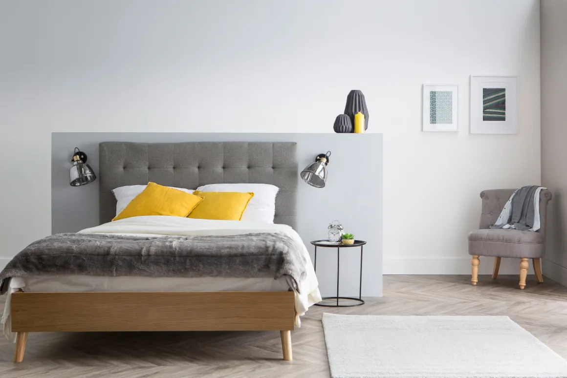 Cheap Miliboo Cama adulto estilo nórdico madera y tejido gris 160 x 200cm LYNN