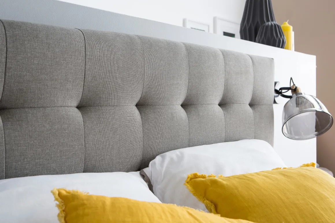 Cheap Miliboo Cama adulto estilo nórdico madera y tejido gris 160 x 200cm LYNN