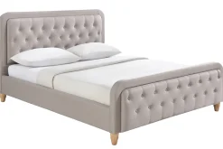 New Miliboo Cama capitoné tejido beige 160 x 200cm KRISTEN