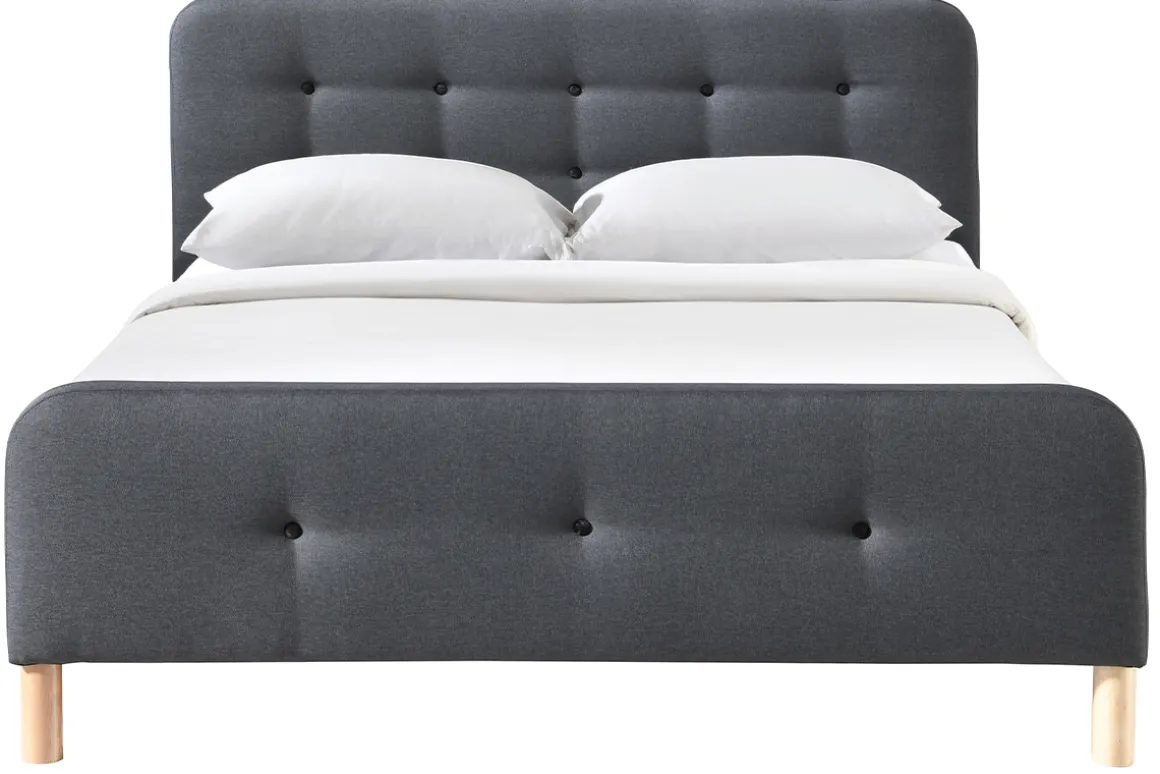 Discount Miliboo Cama capitoné tejido gris oscuro 160 x 200cm HOLSEN