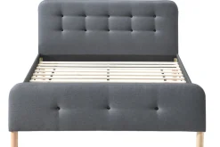 Discount Miliboo Cama capitoné tejido gris oscuro 160 x 200cm HOLSEN