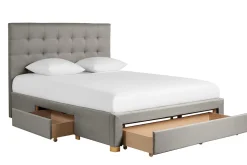 Outlet Miliboo Cama con cajones 2 plazas 160 x 200 cm de tela gris claro RENO