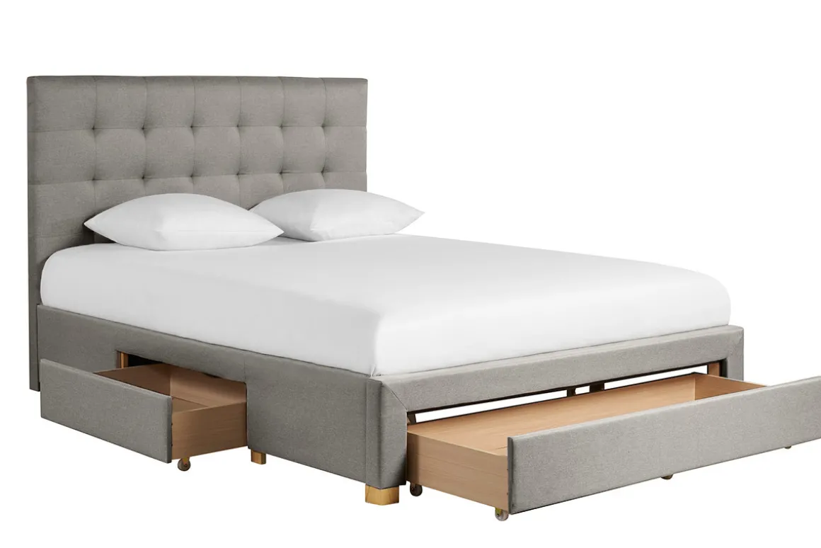 Outlet Miliboo Cama con cajones 2 plazas 160 x 200 cm de tela gris claro RENO