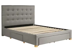 Outlet Miliboo Cama con cajones 2 plazas 160 x 200 cm de tela gris claro RENO