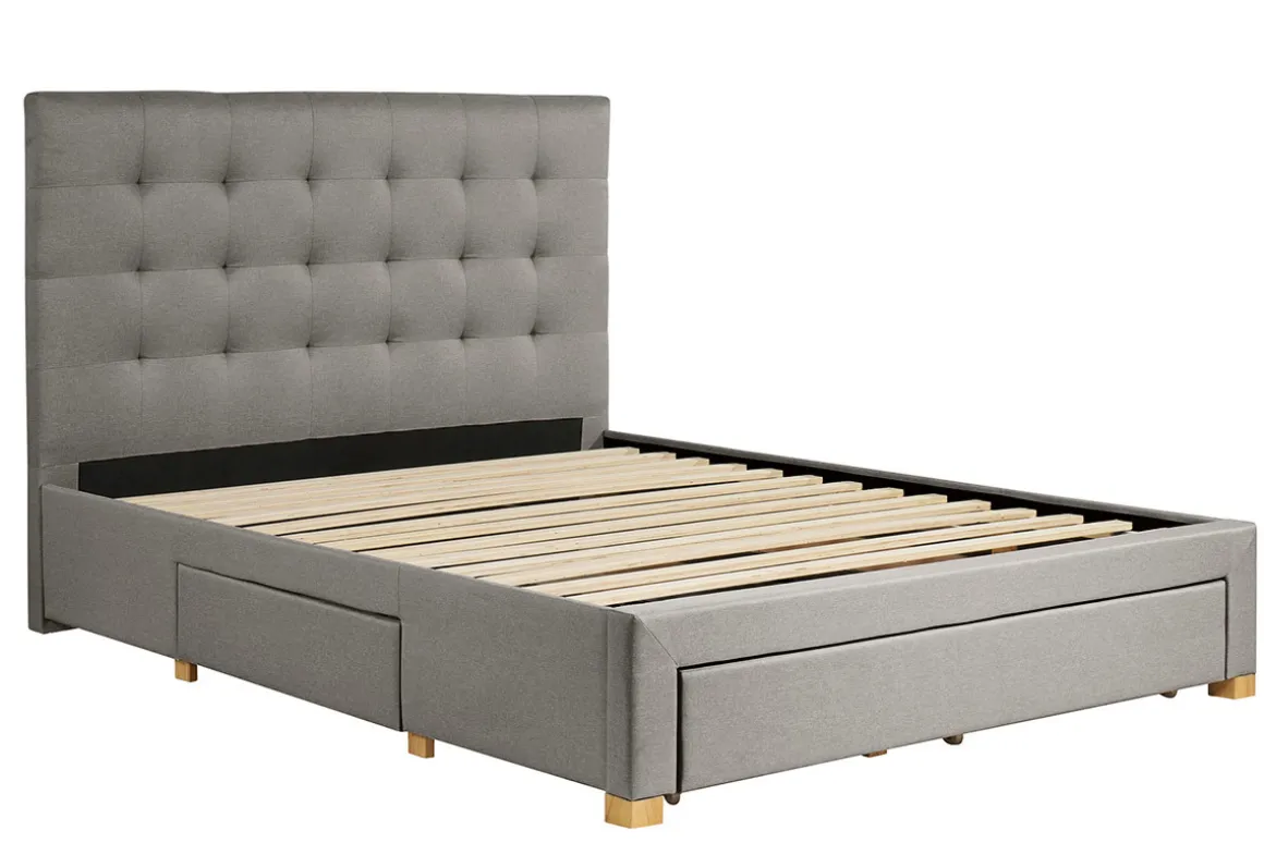 Outlet Miliboo Cama con cajones 2 plazas 160 x 200 cm de tela gris claro RENO