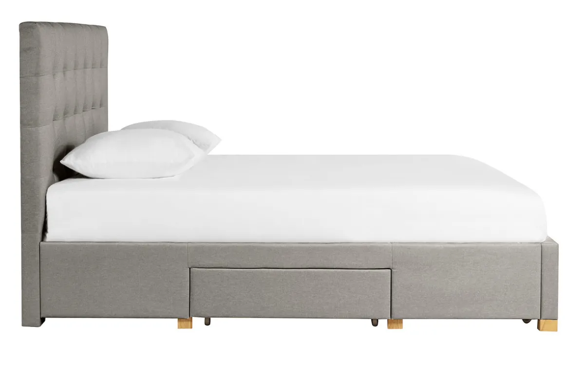 Outlet Miliboo Cama con cajones 2 plazas 160 x 200 cm de tela gris claro RENO