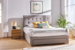 Outlet Miliboo Cama con cajones 2 plazas 160 x 200 cm de tela gris claro RENO