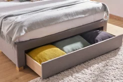 Outlet Miliboo Cama con cajones 2 plazas 160 x 200 cm de tela gris claro RENO