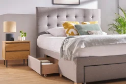 Outlet Miliboo Cama con cajones 2 plazas 160 x 200 cm de tela gris claro RENO