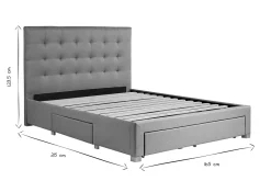 Outlet Miliboo Cama con cajones 2 plazas 160 x 200 cm de tela gris claro RENO