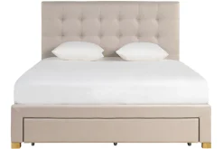 Best Miliboo Cama con cajones 2 plazas 160 x 200 cm de tela beige RENO