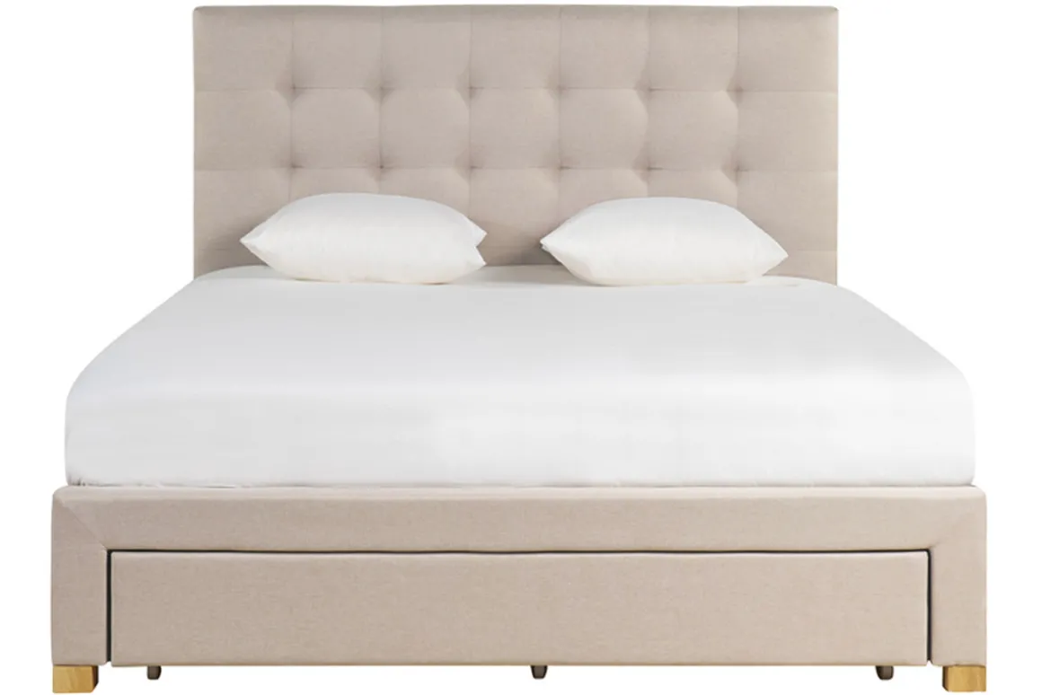 Best Miliboo Cama con cajones 2 plazas 160 x 200 cm de tela beige RENO