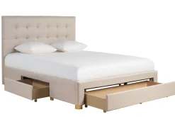 Best Miliboo Cama con cajones 2 plazas 160 x 200 cm de tela beige RENO