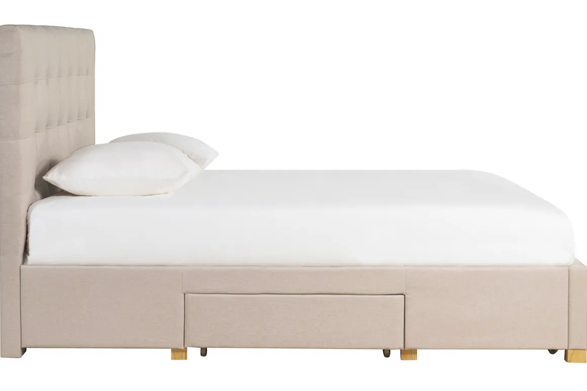 Best Miliboo Cama con cajones 2 plazas 160 x 200 cm de tela beige RENO