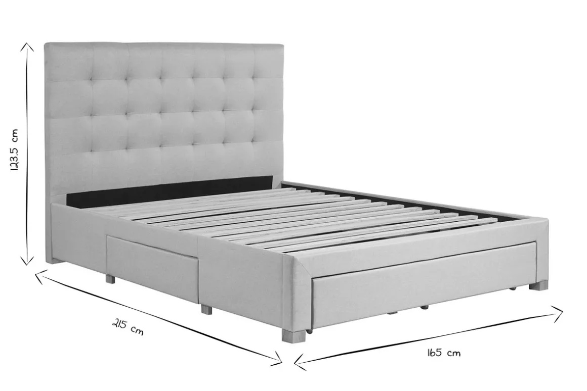 Best Miliboo Cama con cajones 2 plazas 160 x 200 cm de tela beige RENO